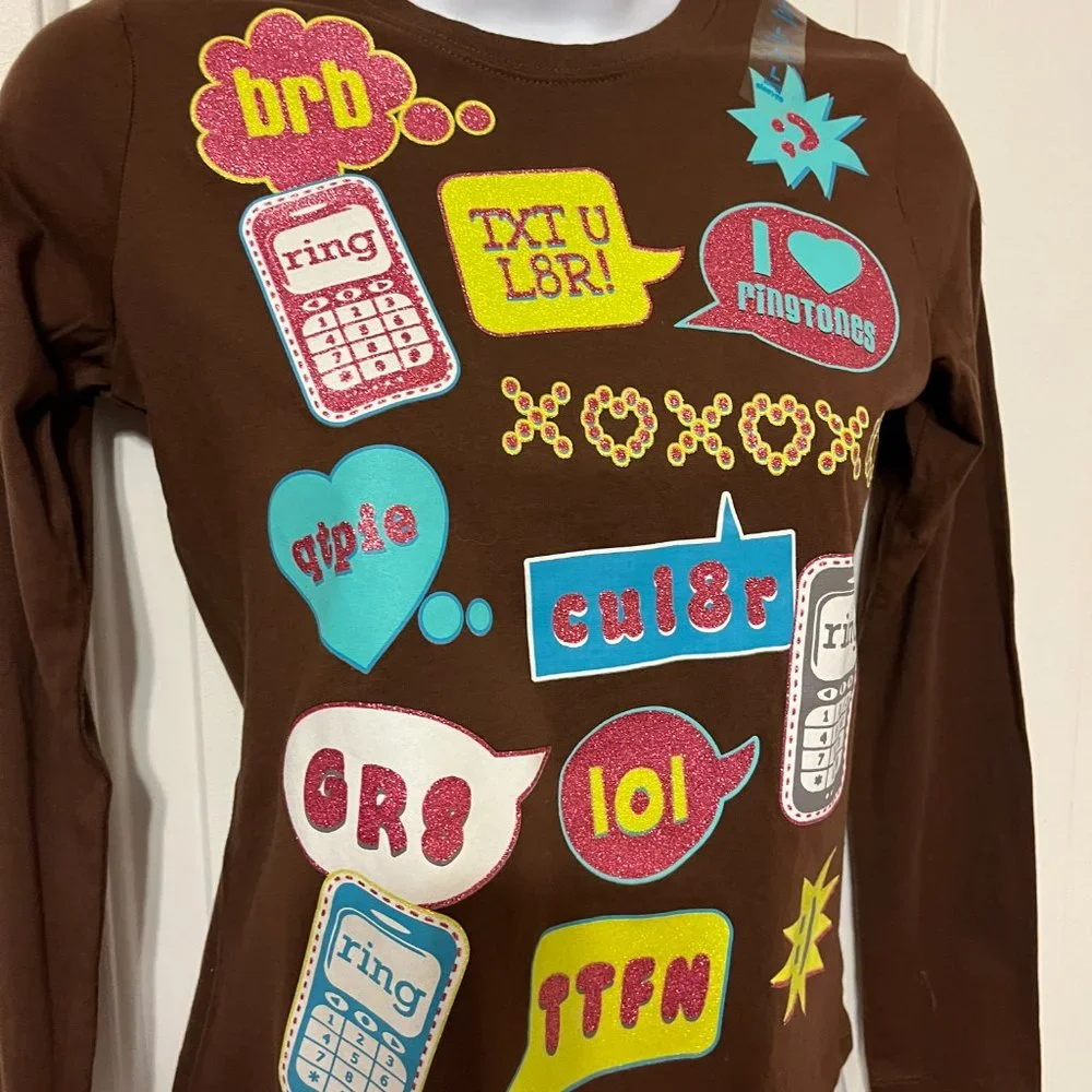 NWT Children's Place cute brown long sleeve text message top size 10/12